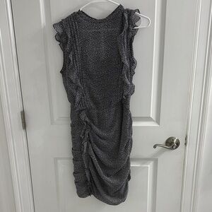 Express Black and White Ruffle Midi Dress